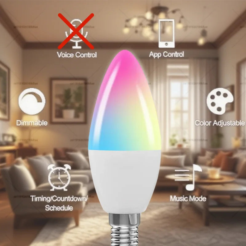 Tuya Candle Lamps APP Control Smart Bulb Bluetooth RGB 220V 110V LED Light Dimmable Smart Life Room Home Group Crystal Lamps