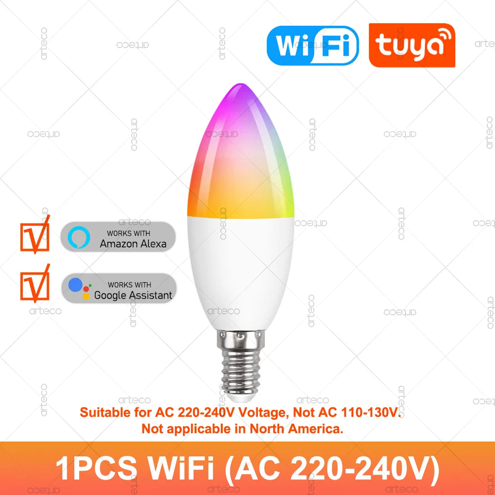 Tuya Candle Lamps APP Control Smart Bulb Bluetooth RGB 220V 110V LED Light Dimmable Smart Life Room Home Group Crystal Lamps