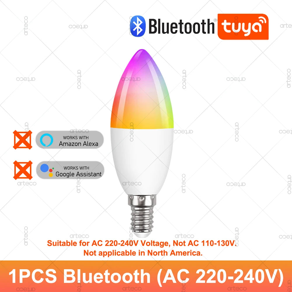 Tuya Candle Lamps APP Control Smart Bulb Bluetooth RGB 220V 110V LED Light Dimmable Smart Life Room Home Group Crystal Lamps