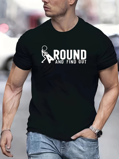 T-shirt à col rond décontracté imprimé numérique pour hommes, manches courtes, mélange de polyester respirant, lavable en machine-Choix parfait pour l'été