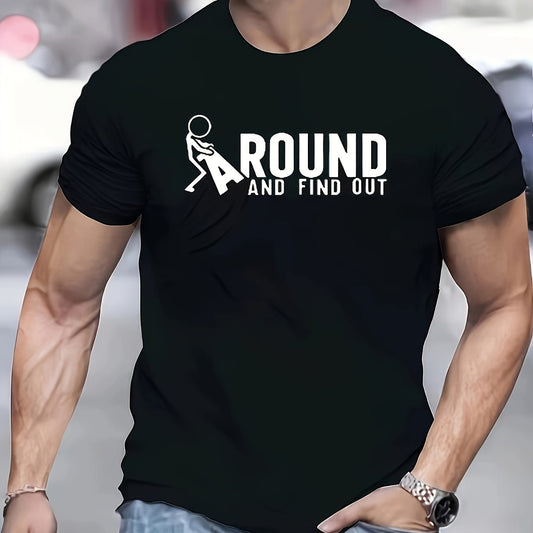 T-shirt à col rond décontracté imprimé numérique pour hommes, manches courtes, mélange de polyester respirant, lavable en machine-Choix parfait pour l'été