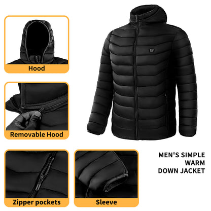 Veste Chauffante pour Homme avec Capuche Isolante et Coupe-Vent, 9 Zones de Chauffage